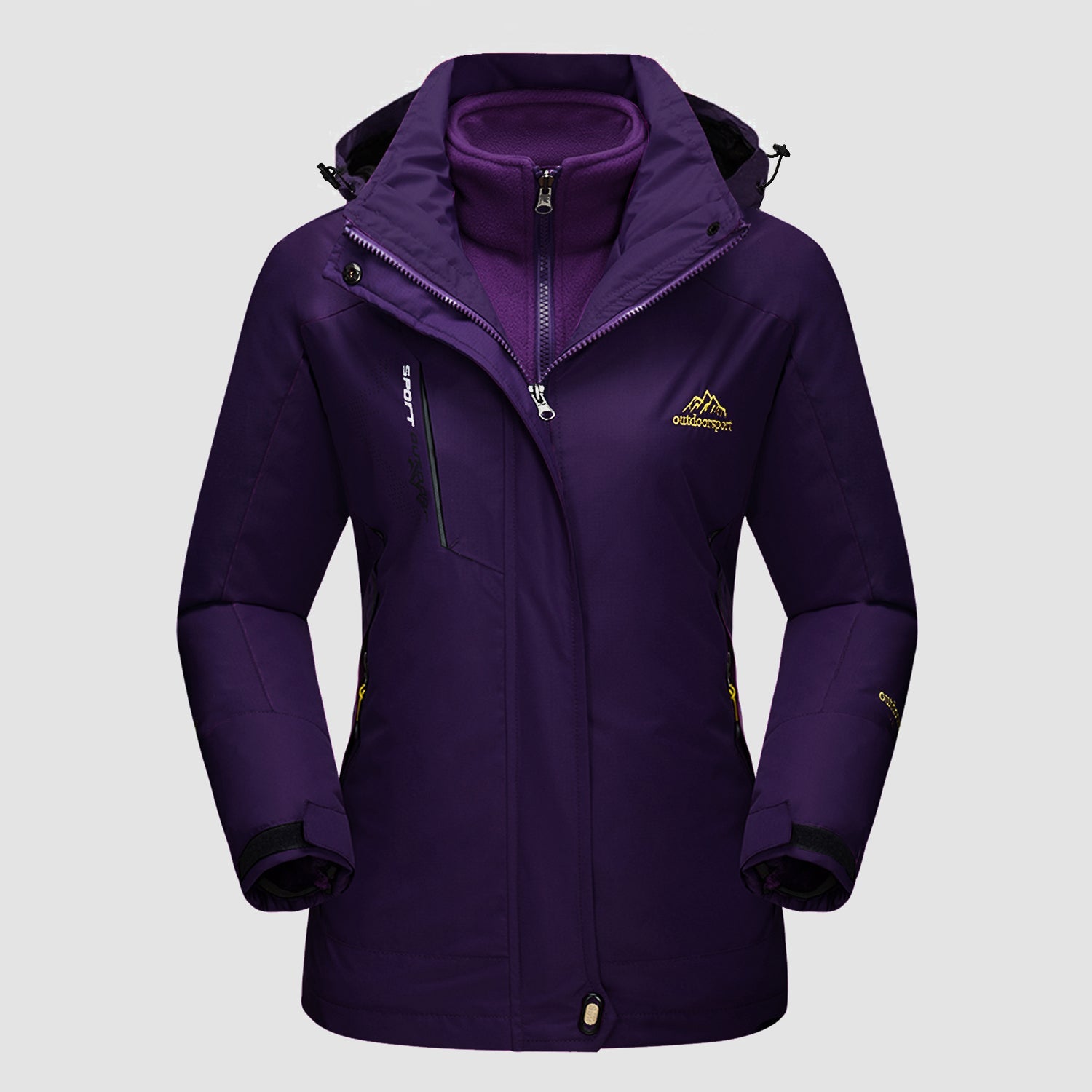 Ski jacket 3-in-1 waterproof fleece-lined in dark purple
