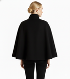 Wool blend coat with high collar and removable belt, detail view