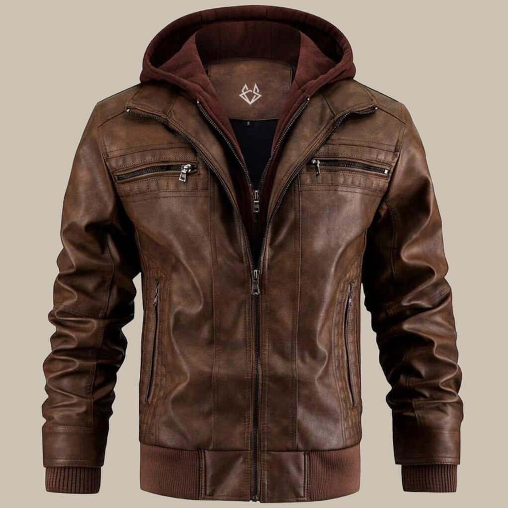 Hooded jacket leather-look with hidden zip, gallery view 4
