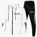 White two-piece hoodie tracksuit set, front view of hoodie and joggers