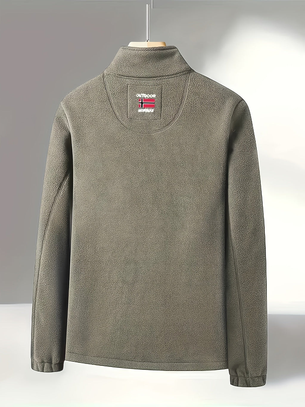 Fleece jacket high collar outdoor in navy, red, khaki, grey and black, outdoor styling view.