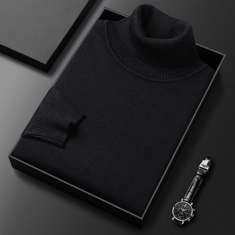 Turtleneck sweater in soft knit with smooth finish, black