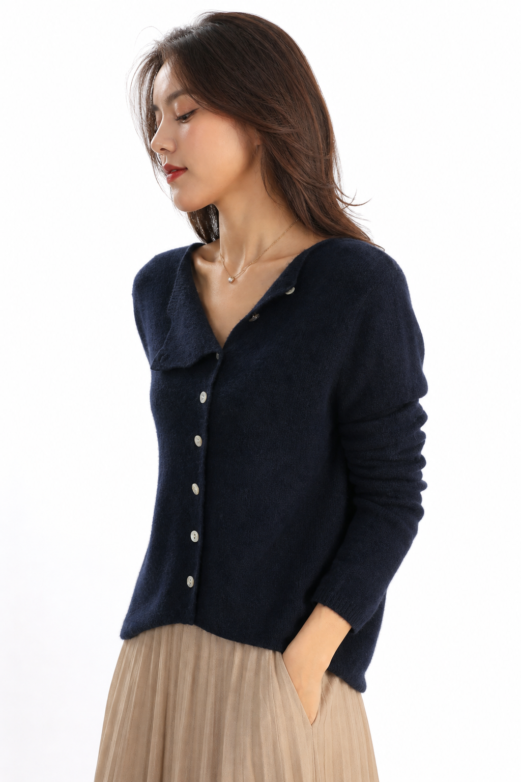 Asymmetric-Button Knit Sweater