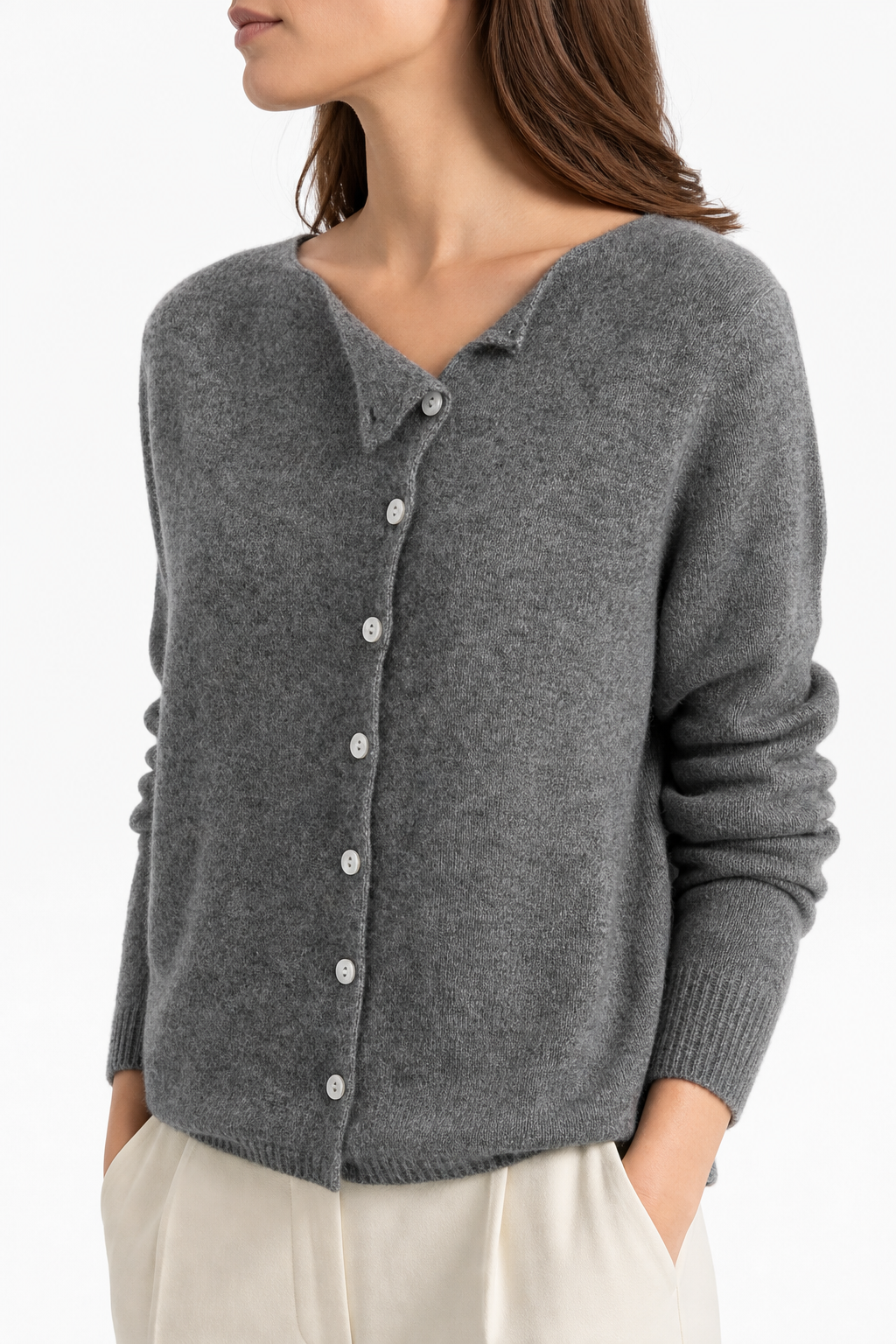 Asymmetric-Button Knit Sweater