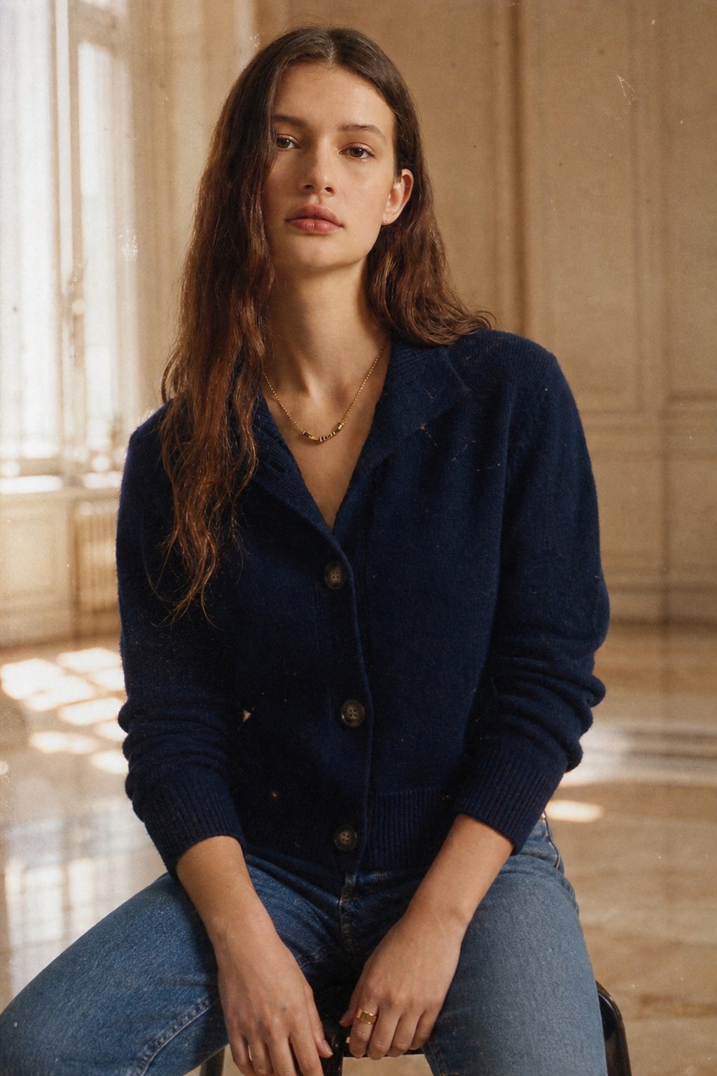 Statement-Button Knit Cardigan