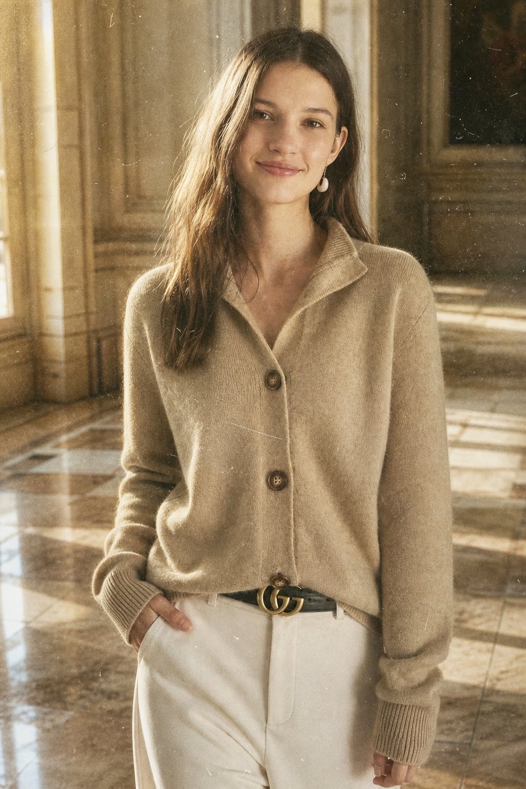 Statement-Button Knit Cardigan