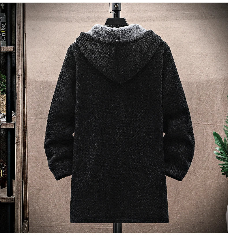 Wool blend zip-up jacket with metal zip, full-length styling view