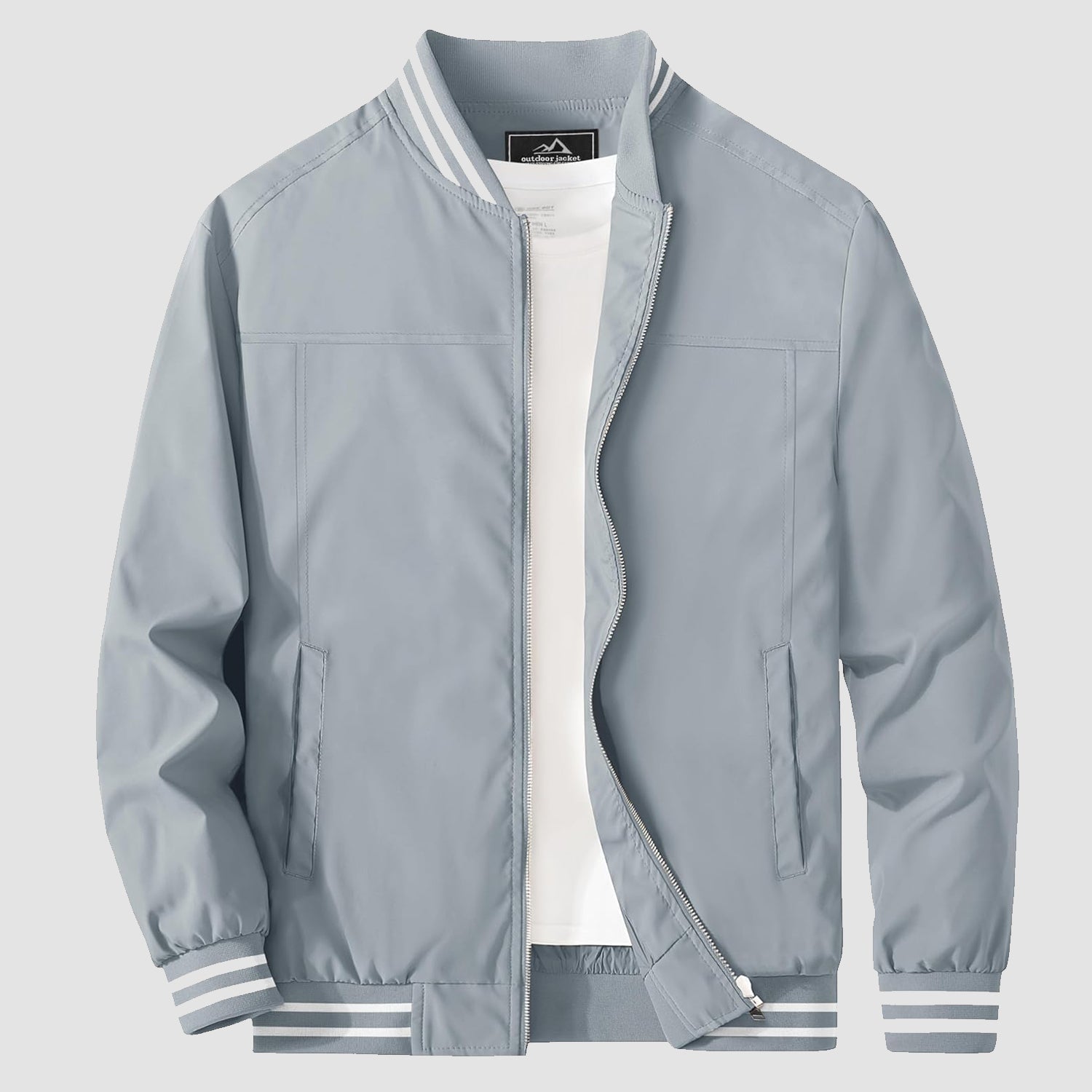 Lightweight bomber jacket windbreaker in wine with rib-knit collar and full metal zip.