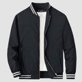 Lightweight bomber jacket windbreaker in black with rib-knit collar and full metal zip.