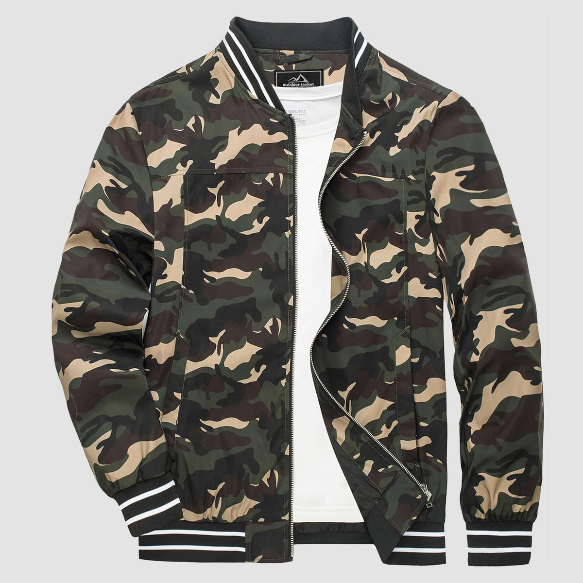 Lightweight bomber jacket windbreaker in dark grey with rib-knit collar and full metal zip.