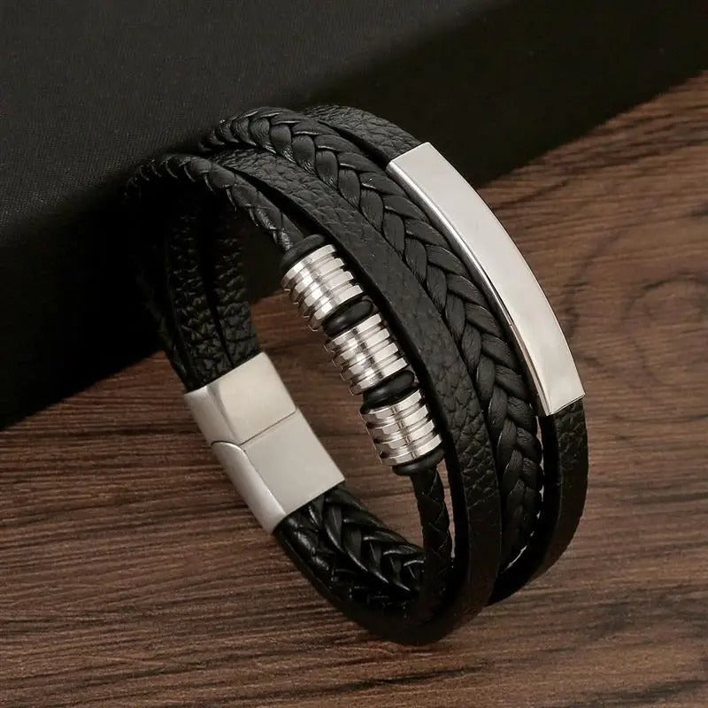 Leather-look bracelet wristband, style 3, product view.
