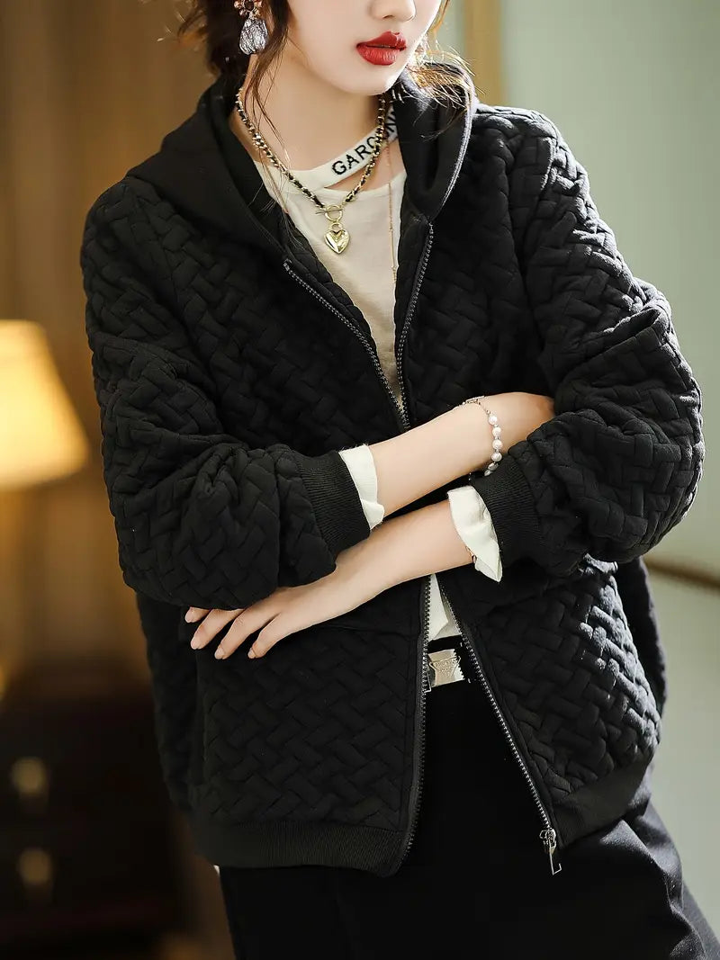 Quilted hoodie with insulated padding, side pocket detail