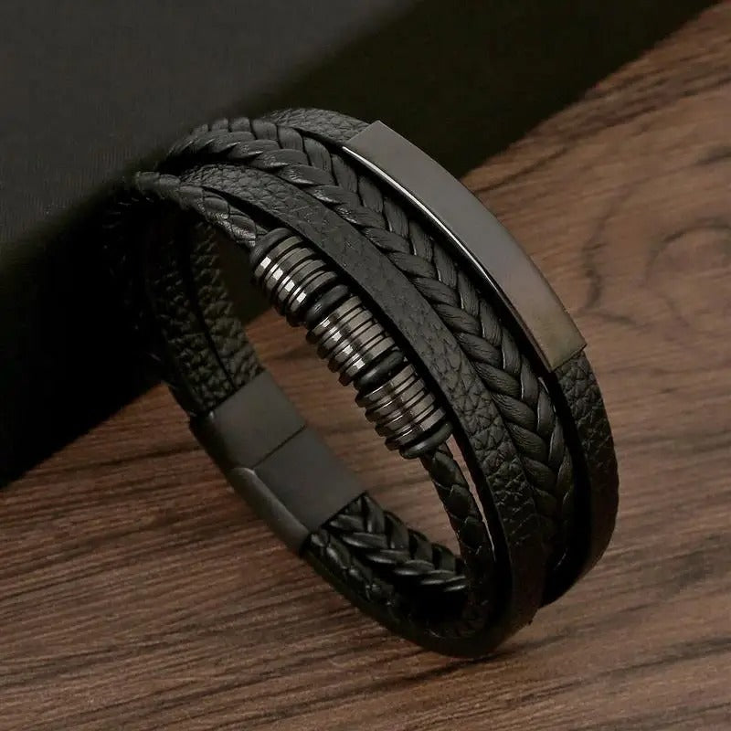 Leather-look bracelet wristband, style 2, product view.