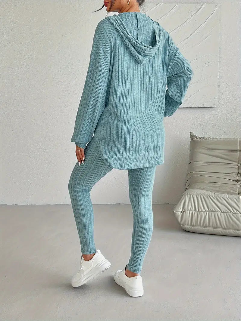 Ribbed knit lounge set, close-up of the stretch-knit rib texture