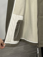 Fleece jacket high collar outdoor in navy, red, khaki, grey and black, extra styling view.