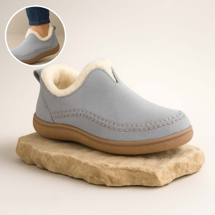Orthopedic fleece shoes in gray with insulated lining and anti-slip sole