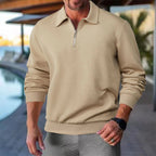 Quarter zip sweater with geometric print knit and stand collar, gallery view 11