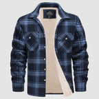 Sherpa-lined plaid flannel shirt jacket, detail view