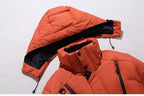 Insulated winter parka detail showing the zip-lined pockets on the shell.