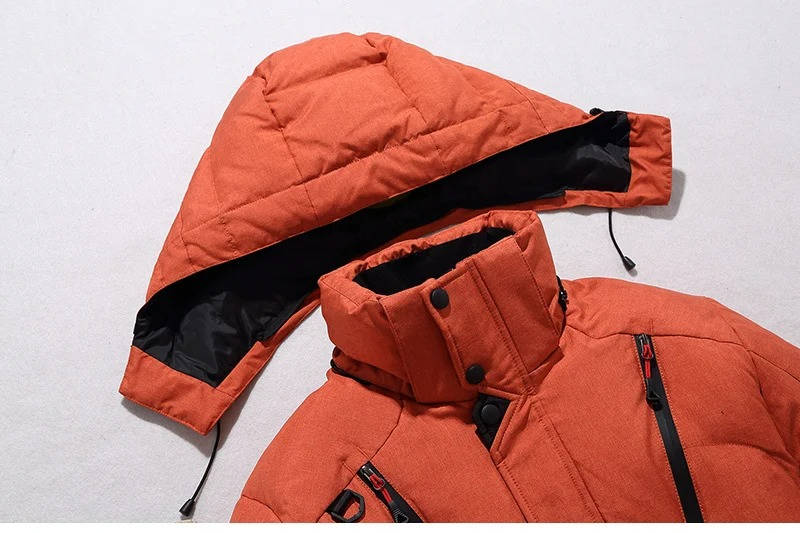 Insulated winter parka detail showing the zip-lined pockets on the shell.