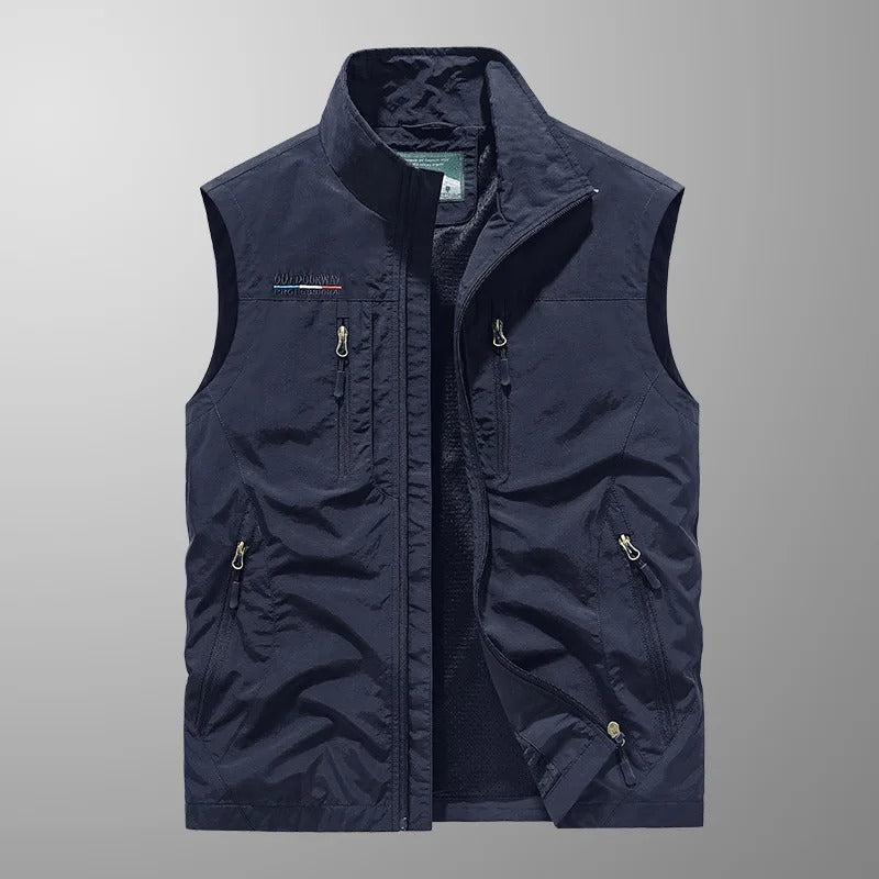 Bodywarmer vest side view worn while hiking