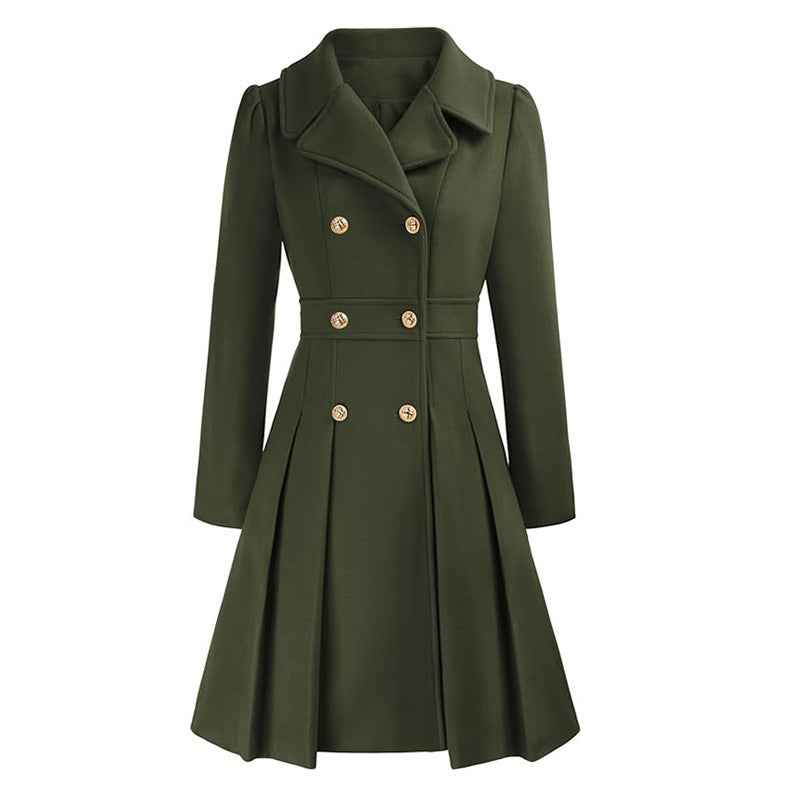Lapel collar coat with A-line cut, back view