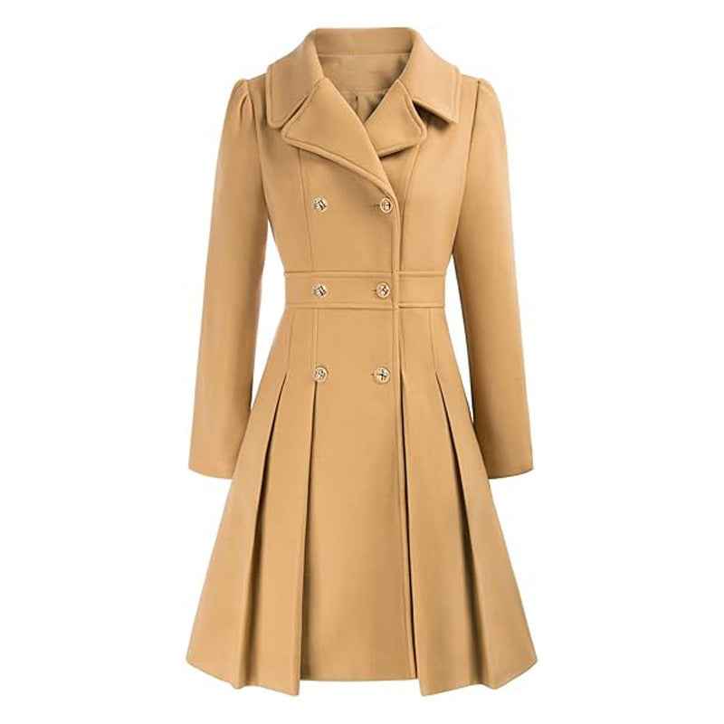 Lapel collar coat with A-line silhouette, styled view
