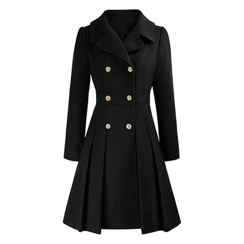 Lapel collar coat with double-button closure, detail view