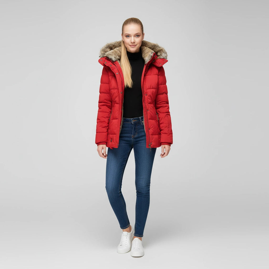 Fitted Fur-Hood Jacket Quilted Puffer