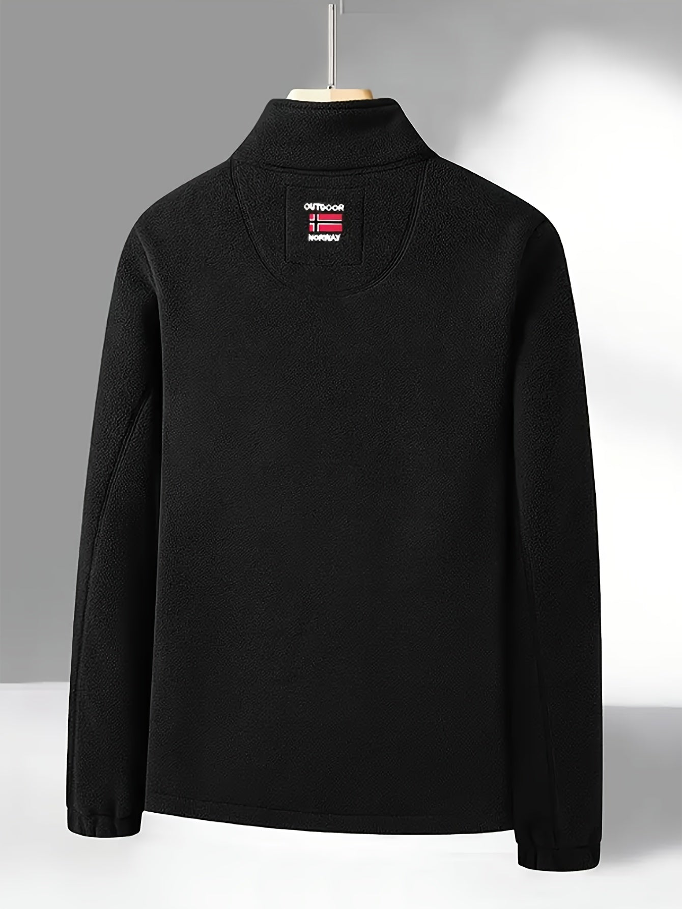 Fleece jacket high collar outdoor in navy, red, khaki, grey and black, breathable fleece close-up.