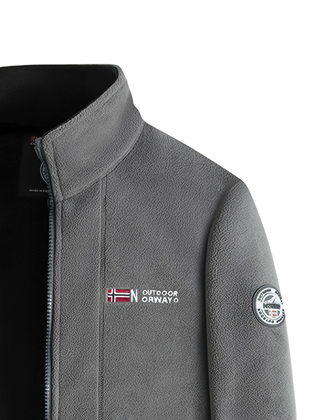 Fleece jacket high collar outdoor in navy, red, khaki, grey and black, thermoregulating fleece detail.