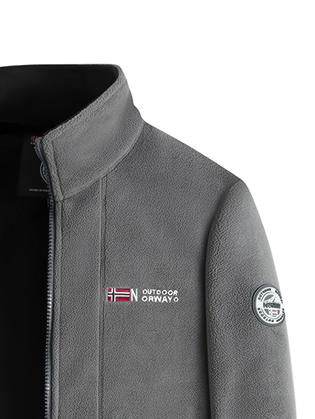 Fleece jacket high collar outdoor in navy, red, khaki, grey and black, thermoregulating fleece detail.