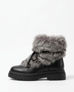 Faux-fur platform snow boots in black.