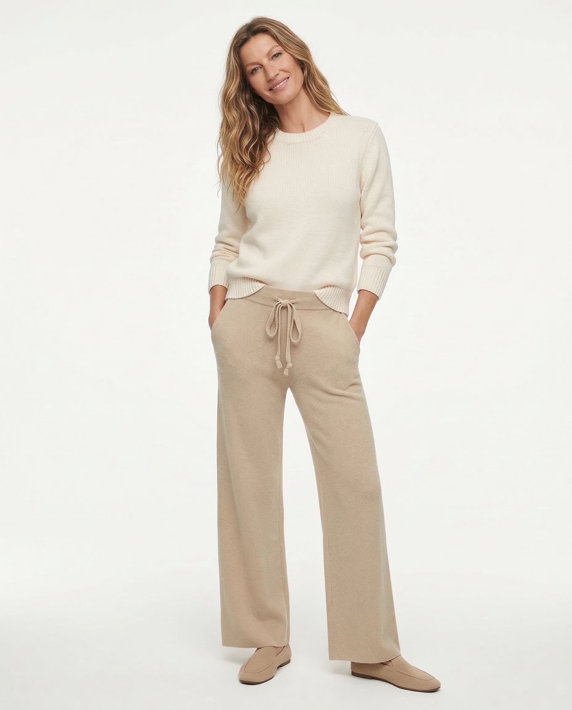 High-waist knit lounge joggers in khaki.