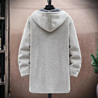 Green wool blend zip-up jacket, soft knit finish, front view