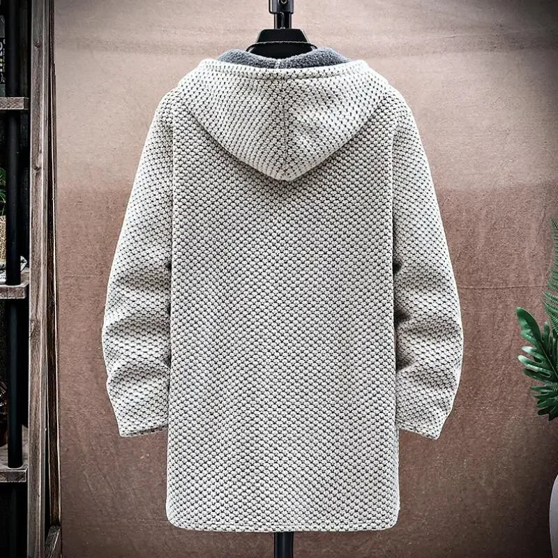 Green wool blend zip-up jacket, soft knit finish, front view