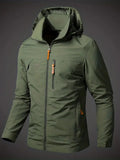 Rain jacket waterproof breathable with hood in army green, gallery view 1