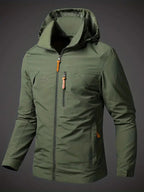 Rain jacket waterproof breathable with hood in army green, gallery view 1