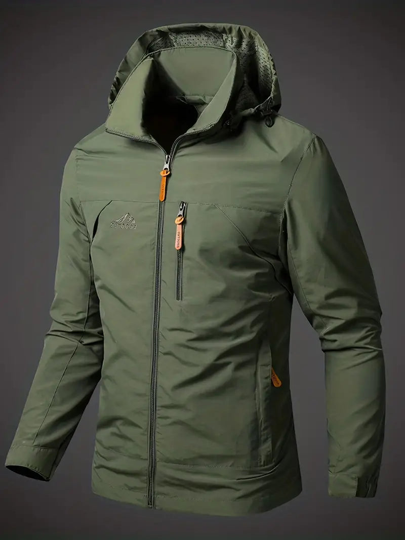 Rain jacket waterproof breathable with hood in army green, gallery view 2