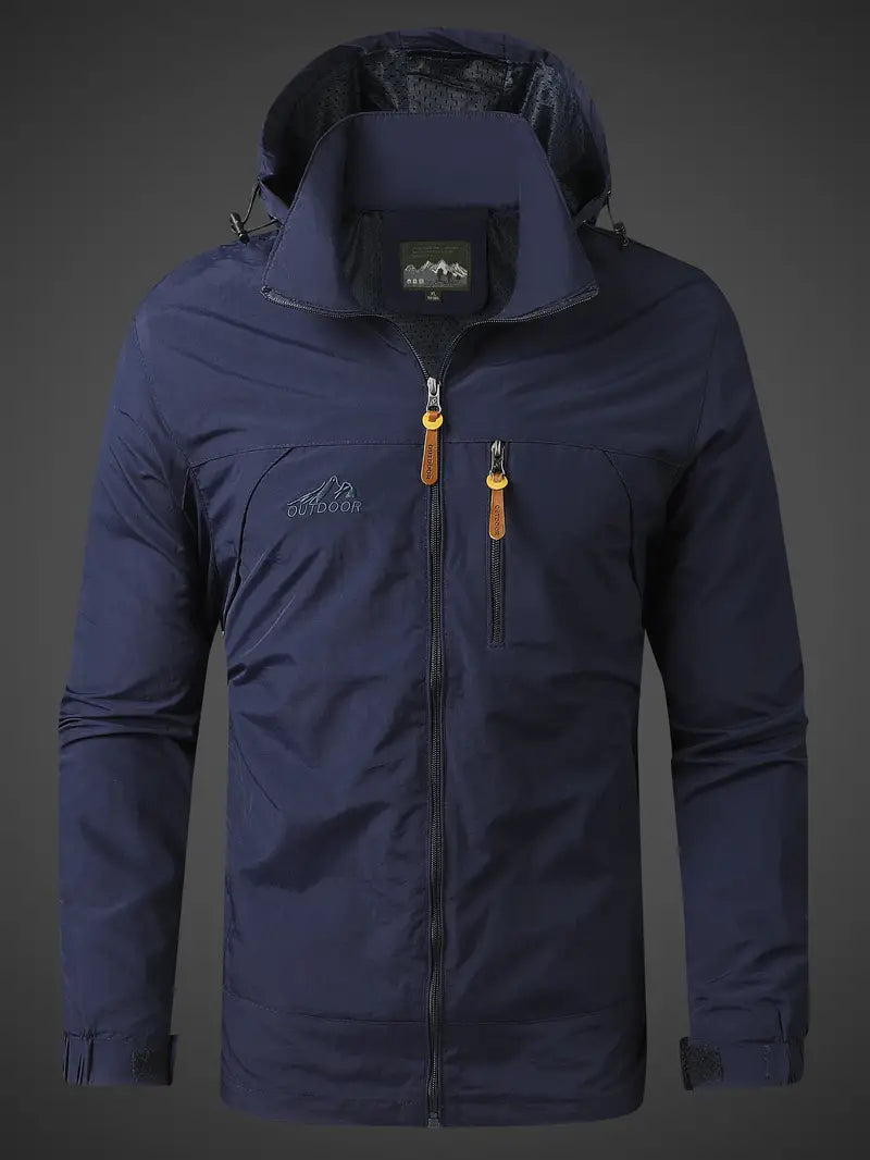 Rain jacket waterproof breathable with hood in army green, gallery view 3