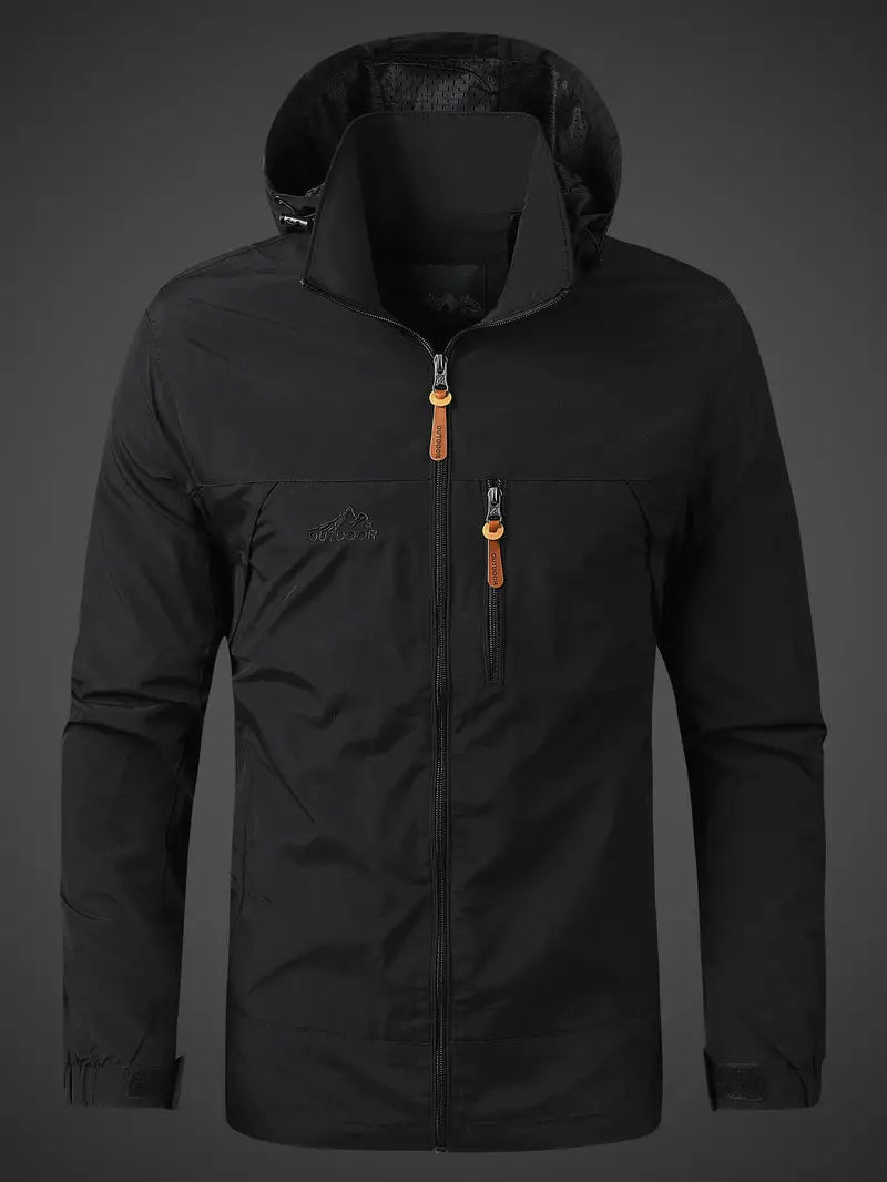 Rain jacket waterproof breathable with hood in army green, gallery view 4