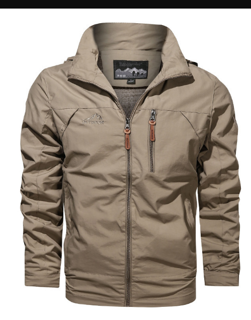 Rain jacket waterproof breathable with hood in army green, gallery view 5