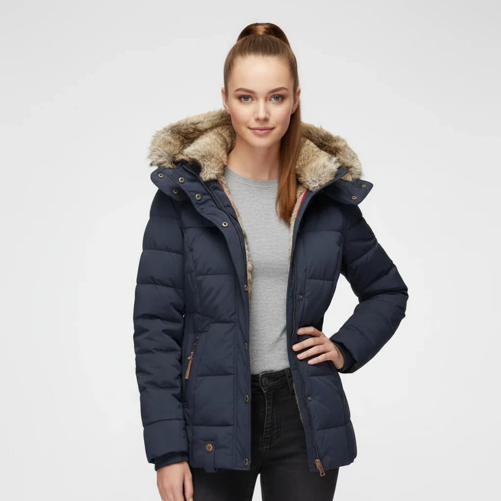 Fitted Fur-Hood Jacket Quilted Puffer