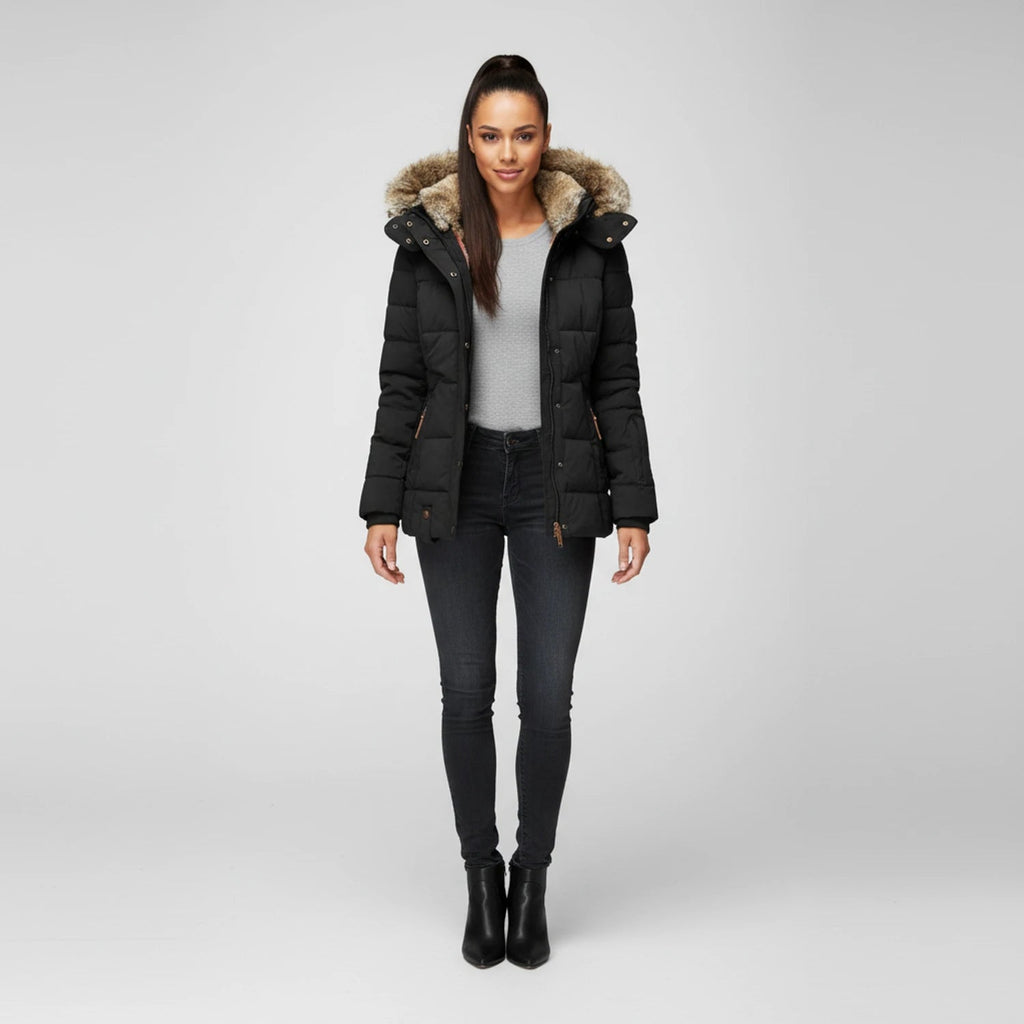 Fitted Fur-Hood Jacket Quilted Puffer