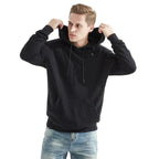 Grey heated hoodie with three heat settings and USB power, back view