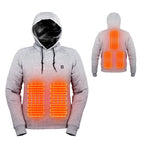 Grey heated hoodie with three heat settings and USB power, full view