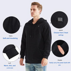 Grey heated hoodie with three heat settings and USB power, USB connection detail