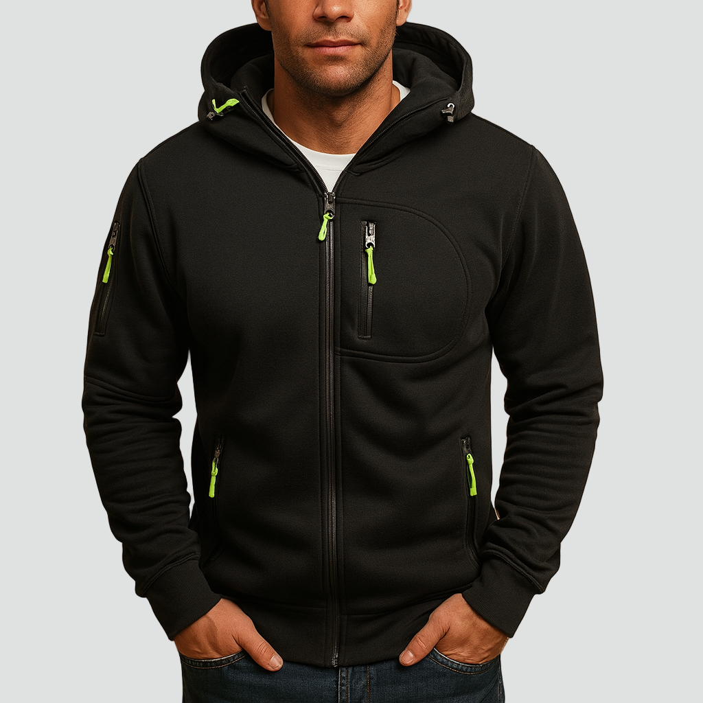 Zip up hoodie with adjustable hood and zip pockets, comfortable fit