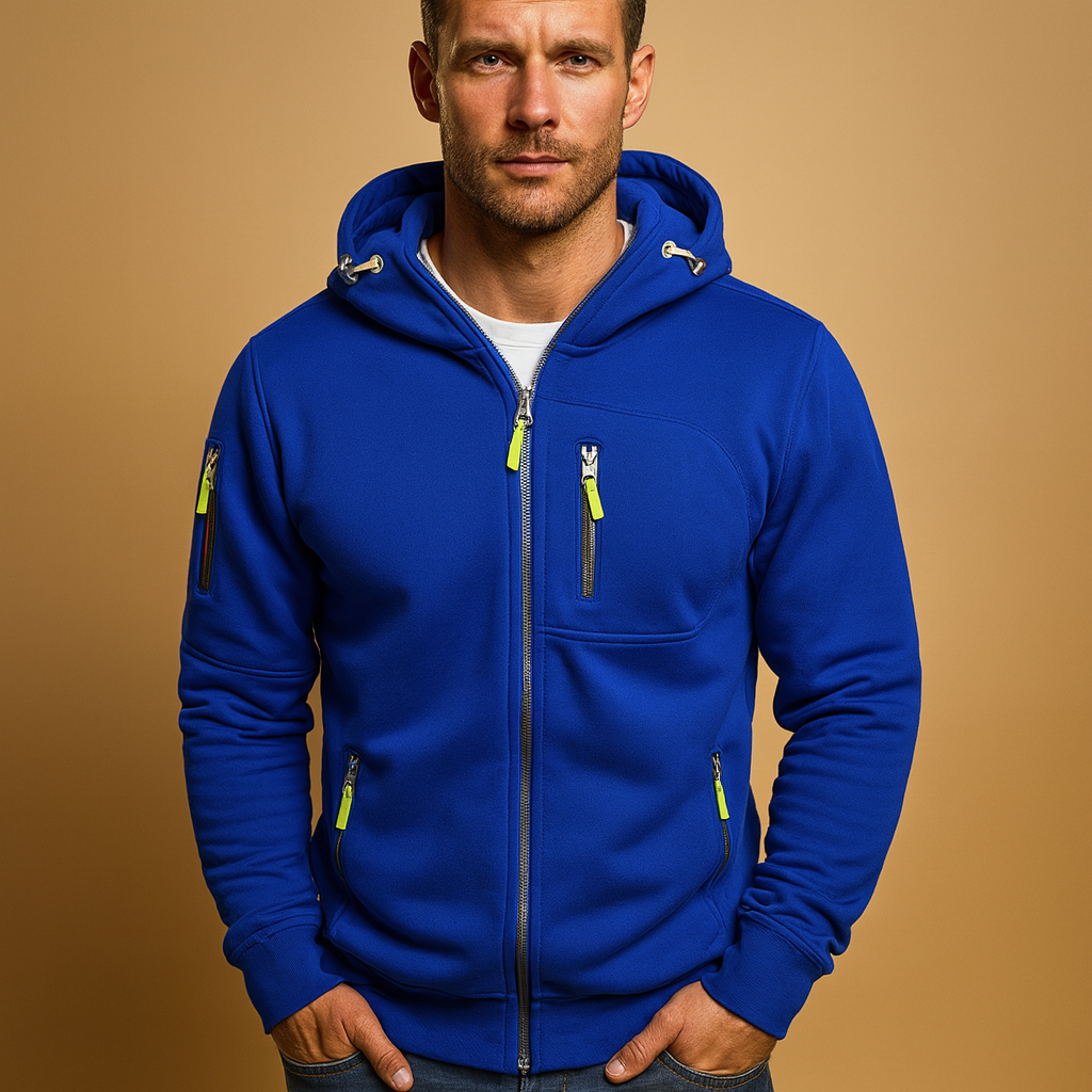 Zip up hoodie with adjustable hood and zip pockets, comfortable fit