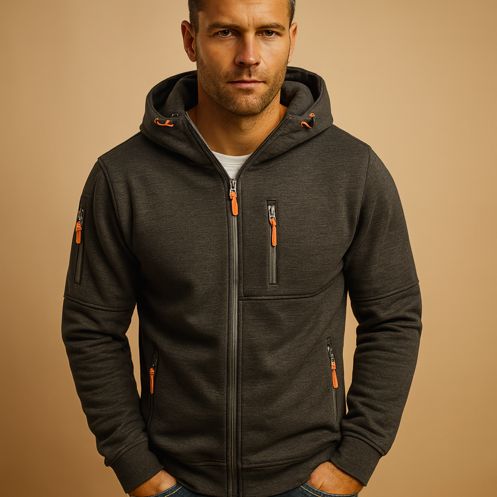 Zip up hoodie with adjustable hood and zip pockets, comfortable fit
